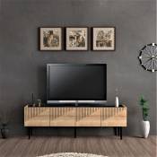 [en.casa] - Meuble tv Oppdal à 2 portes avec espace de rangement 45 x 154 x 37 cm effet chêne / marbre noir
