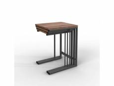 Ensemble de 3 tables d'appoint gigognes aeron métal noir et bois chêne foncé