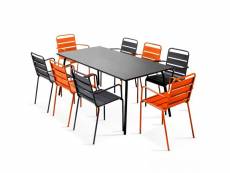 Ensemble table de jardin et 8 fauteuils en métal orange et gris - palavas