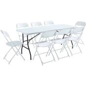 Ensemble table et chaises pliantes de jardin 180 cm - Blanc