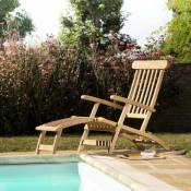 Harris - Chaise longue de jardin en bois teck brut - Marron