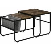 Homcom - Lot de 2 tables basses gigognes design industriel encastrable - pochette rangement intégrée polyamide gris - métal noir aspect vieux bois