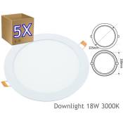 Jandei - 5x Downlight led 18W 3000K rond encastrable