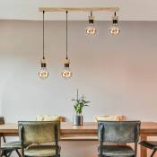 Lampe suspension bois chêne lampe bois suspension salon spot pivotant, métal noir, 4x douilles E27, l 75 cm