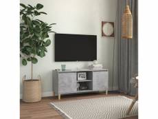 Meuble tv avec pieds en bois massif gris béton 103,5x35x50
