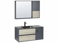 Meuble vasque avec miroir et cabinet 100 cm bois clair et gris teruel 310648