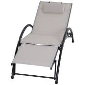 Outsunny Chaise longue bain de soleil inclinable 6 positions 66L x 152l x 81H cm Structure robuste en aluminium beige