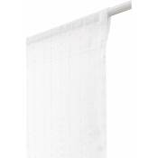 Rideaudiscount - Paire de Vitrages 45 x 90 cm Passe Tringle Effet Lin Imprimé Fines Rayures Verticales Fil Lurex Argenté Blancs - Blanc