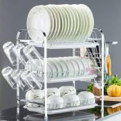 Sifree - gouttoir à vaisselle métal rack 3 niveaux cuisine couverts tasse assiettes support évier égouttoir plateau
