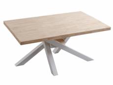 Table à manger rectangulaire en bois coloris chêne nordique pieds blanc - longueur 160 x profondeur 100 x hauteur 76 cm