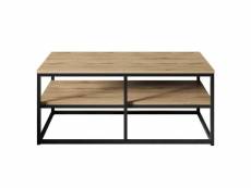 Table basse rectangle cubicum 2 tablettes bois naturel et métal noir