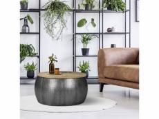 Table basse ronde, naturelle/argentée, ø 60 x 38 cm, en bois de manguier et métal 390002599
