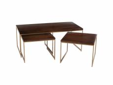 Table basse salon 3 parties bior en bois de manguier brun foncé et métal doré 20100991315
