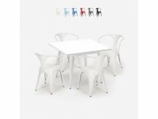 Table blanc acier 80x80 + 4 chaises style tolix de