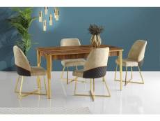 Table salle à manger extensible diallo bois naturel et métal or