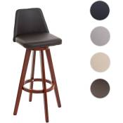 Tabouret de bar Boras, chaise de comptoir, bois, similicuir, rotatif - marron, pieds foncés