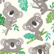 Tissu imprimé koalas et eucalyptus - Vert - 1,6 m