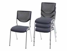 4x chaise visiteur t401, chaise de conférence empilable, tissu/textile ~ siége gris foncé, pieds chromés