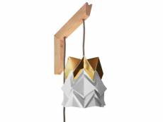 Applique murale bois et petite suspension origami bicolore en papier