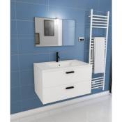 Aurlane - Meuble salle de bains 80 cm 2 Tiroirs Blanc avec Vasque blanche, miroir et applique Led - box led