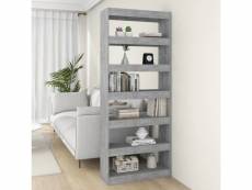 Bibliothèque de séparation meuble de rangement | meuble étagère gris béton 80x30x198 cm aggloméré meuble pro frco42563