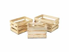 Boîtes en bois naturel x3 28x20x14 cm --> 40x29.5x20.5x20.5 cm 21088