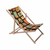 Chaise longue pliable inclinable Toiletpaper bois & toile multicolore / Frames - Seletti multicolore en bois