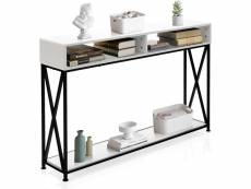 Costway table console avec etagère ouverte et compartiments de rangement cadre en fier,120x23x79cm (blanc)