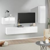 Ensemble de meubles tv 4 pcs,Banc tv Blanc brillant