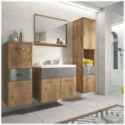 Ensemble meubles salle de bain suspendu - Bois effet vieilli et gris shelby - bois gris