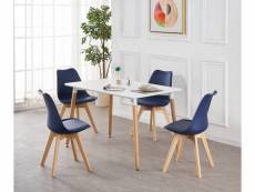 Ensemble salle à manger moderne lorenzo - table blanche + 4 chaises bleues - design scandinave