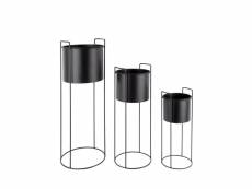 Essence - 3 cache-pots rond en métal - couleur - noir