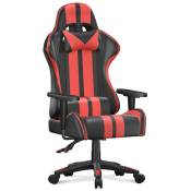 Fauteuil de bureau Chaise Gamer Chaises de bureau à haut dossier avec coussin et dossier inclinable Noir et Rouge BIGZZIA