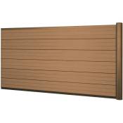 HHG - Pare-vue en wpc Sarthe, clôture coupe-vent, poteaux en aluminium élément d'extension bas, 1,85m teck - brown