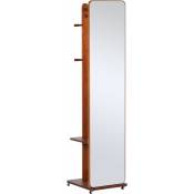 Homcom - Miroir sur pied avec roulettes - portant, 4 patères étagère mdf aspect noyer