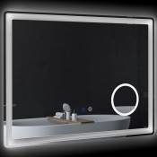 Kleankin - Miroir lumineux led salle de bain dim. 80L x 60H cm anti-buée grossissant x3 réglable fonction mémoire - Gris