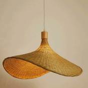Lampe suspendue créative en forme de chapeau de bambou, lustre tissé naturel, lampes suspendues en forme de chapeau de paille pour salle à manger