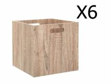 Lot de 6 boites de rangement en bois naturel - l. 30.5 x p. 30.5 x h. 30.5 cm -pegane-