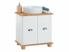 Meuble sous lavabo colmar meuble de rangement salle de bain, meuble sous vasque avec 2 portes, en pin massif lasuré blanc et brun