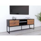 Meuble TV 2 tiroirs 1 porte en bois noyer et métal noir TISSIA - bois foncé