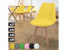 Miadomodo® chaises de salle à manger scandinaves - set de 6, assise rembourré, pieds en bois hêtre, style moderne rétro, jaune - chaise pour salon, ch
