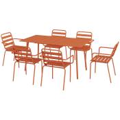 Outsunny Salon de jardin ensemble salle à manger de jardin 7 pièces avec 1 table et 6 chaises empilables en acier rouge