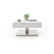 Pegane - Table basse pivotant avec plateau en verre blanc mat - L75 x H38 x P75 cm