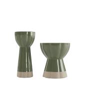 Set de 2 vases design vintage en céramique verte 15cm