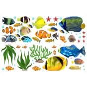 Shining House - Un lot de stickers muraux poissons tropicaux Stickers Muraux Décor De Mur Autocollant Amovible pour salon Salle De Bain Chambre