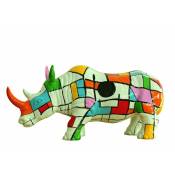 Statue rhinocéros avec carreaux multicolore H24 cm