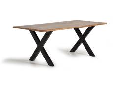 Table à manger en bois d'acacia naturel et pieds en métal noir