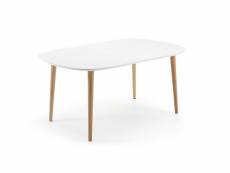 Table à manger extensible en mdf laqué blanc et pieds en bois hêtre - longueur 160/ 260 x profondeur 100 x hauteur 74 cm