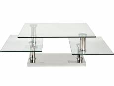 Table basse carrée acier chromé et plateaux pivotant
