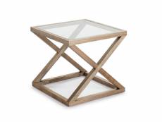 Table d'appoint carrée verre et bois massif clair